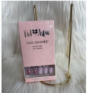 Red Aspen Nail Dashes- Rose Promenade (light pink bejeweled short, square nails)